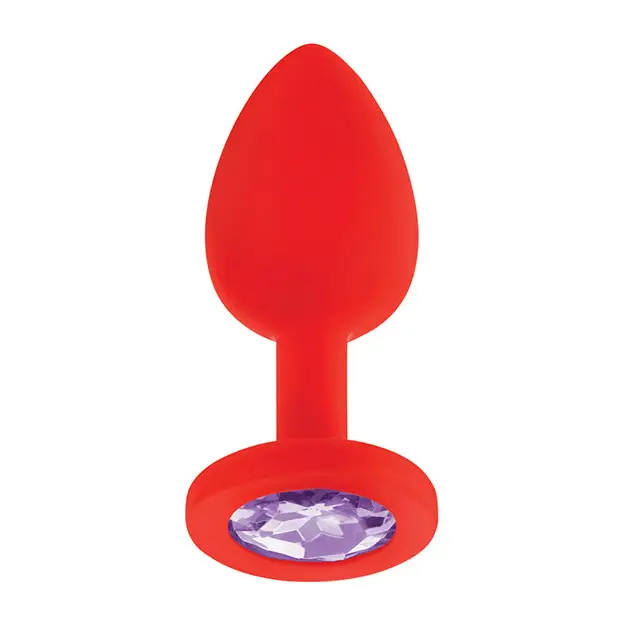 Luv Inc. Jeweled Silicone Butt Plug w/Three Stones - Small Red - Anal Products