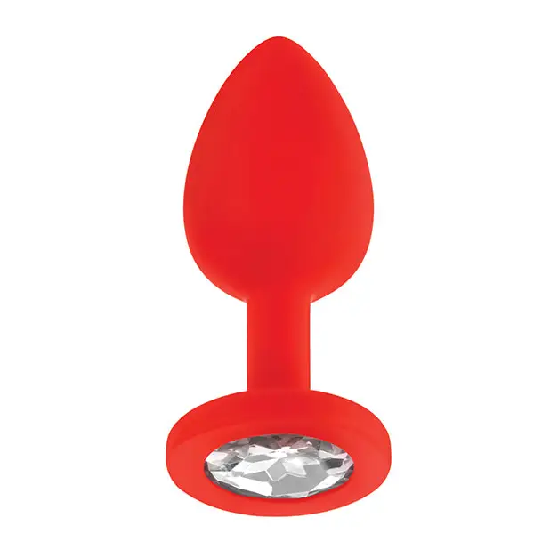Luv Inc. Jeweled Silicone Butt Plug w/Three Stones - Small Red - Anal Products