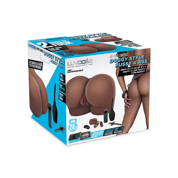 Luvdollz Remote Control Rechargeable Doggy Style Pussy & Ass w/Douche - Mocha - Dolls & Masturbators