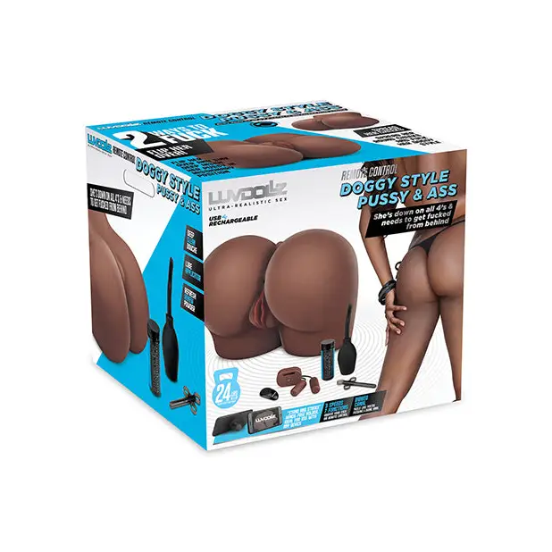 Luvdollz Remote Control Rechargeable Doggy Style Pussy & Ass w/Douche - Mocha - Dolls & Masturbators