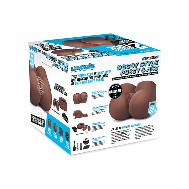Luvdollz Remote Control Rechargeable Doggy Style Pussy & Ass w/Douche - Mocha - Dolls & Masturbators