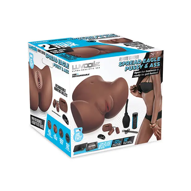 Luvdollz Remote Control Rechargeable Spread Eagle Pussy & Ass w/Douche - Mocha - Dolls & Masturbators