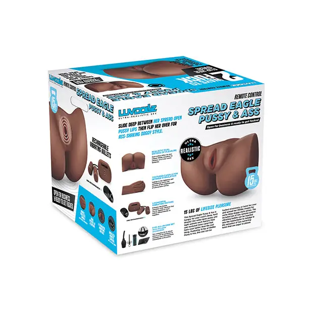 Luvdollz Remote Control Rechargeable Spread Eagle Pussy & Ass w/Douche - Mocha - Dolls & Masturbators