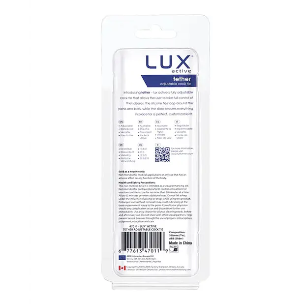Lux Active Tether Adjustable Cock Tie - Black - Penis Enhancement