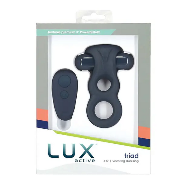 Lux Active Triad 4.5’’ Vibrating Dual Ring w/Remote - Dark Blue - Penis Enhancement