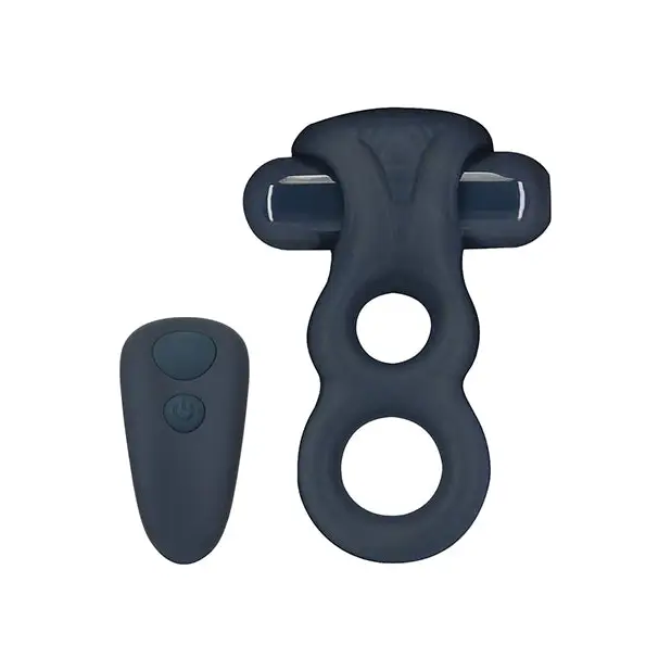Lux Active Triad 4.5’’ Vibrating Dual Ring w/Remote - Dark Blue - Penis Enhancement