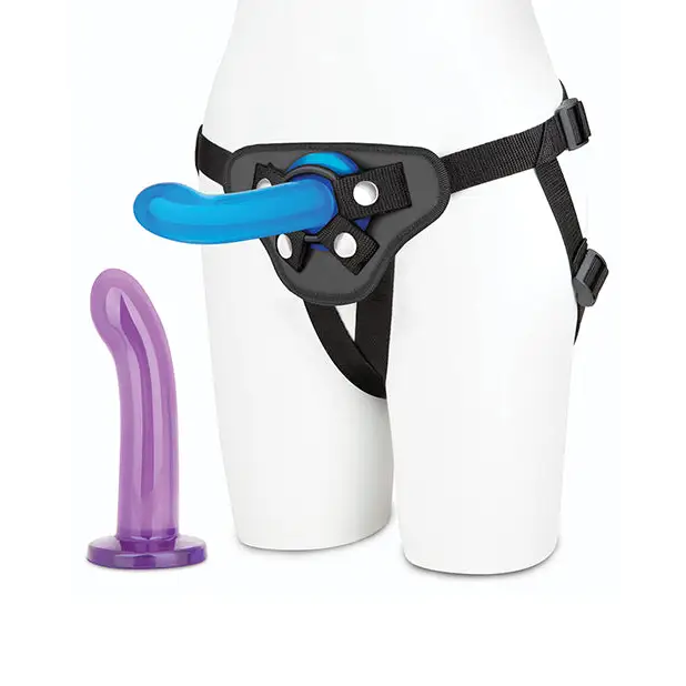 Lux Fetish 3 pc Beginners Strap On & Pegging Set - Multi Color - Strap Ons