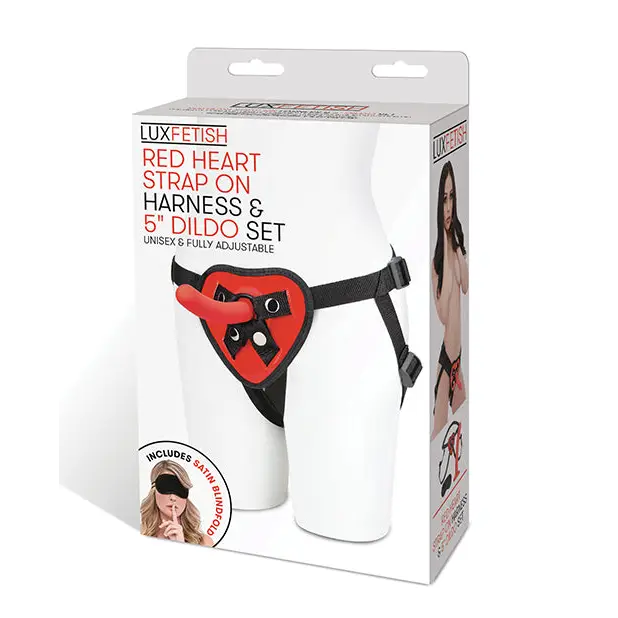 Lux Fetish 5’’ Dildo w/Red Heart Strap On Harness Set - Strap Ons