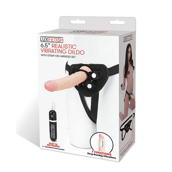 Lux Fetish 6.5’’ Realistic Vibrating Dildo w/Strap On Harness Set - Strap Ons