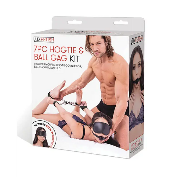 Lux Fetish 7 pc Hogtie & Ball Gag Kit - Bondage Blindfolds & Restraints