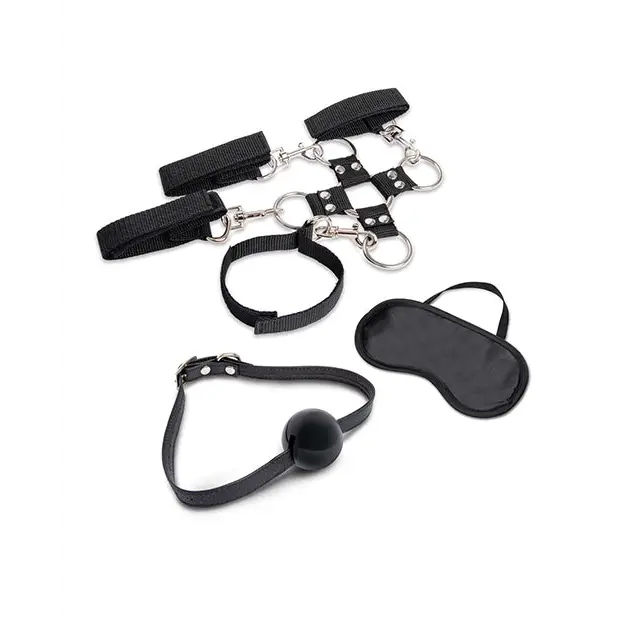 Lux Fetish 7 pc Hogtie & Ball Gag Kit - Bondage Blindfolds & Restraints