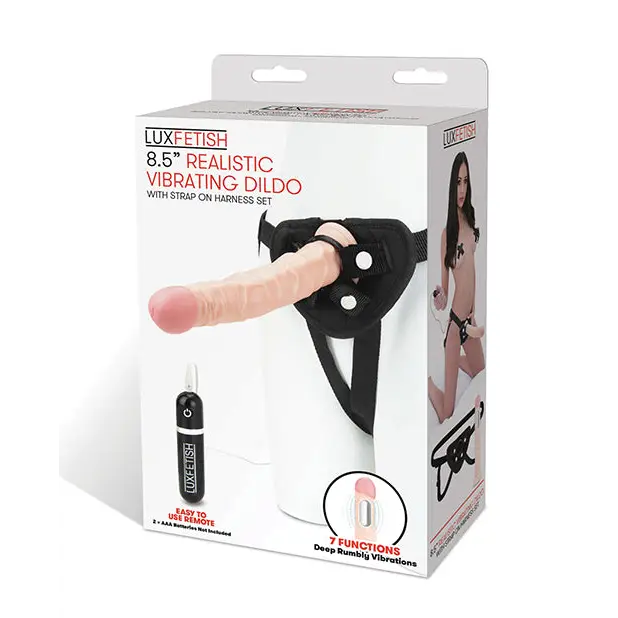 Lux Fetish 8.5’’ Realistic Vibrating Dildo w/Strap On Harness Set - Strap Ons
