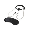 Lux Fetish Breathable Ball Gag w/Adjustable Pressure Nipple Clamps - Bondage Blindfolds & Restraints