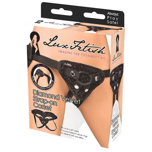 Lux Fetish Diamond Velvet Strap-on Corset - Black - Strap Ons