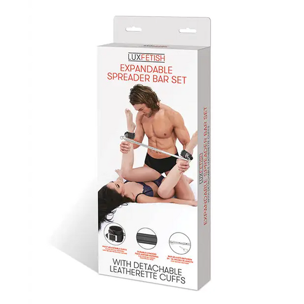 Lux Fetish Expandable Bar Spreader Set w/Leatherette Cuffs - Bondage Blindfolds & Restraints