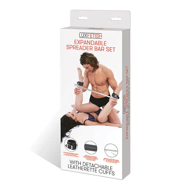 Lux Fetish Expandable Bar Spreader Set w/Leatherette Cuffs - Bondage Blindfolds & Restraints