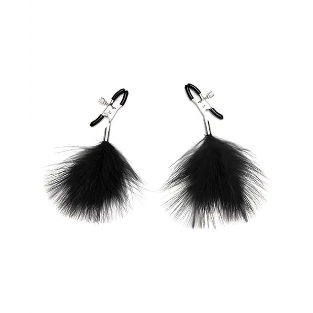 Lux Fetish Feather Nipple Clips - Black - Bondage Blindfolds & Restraints