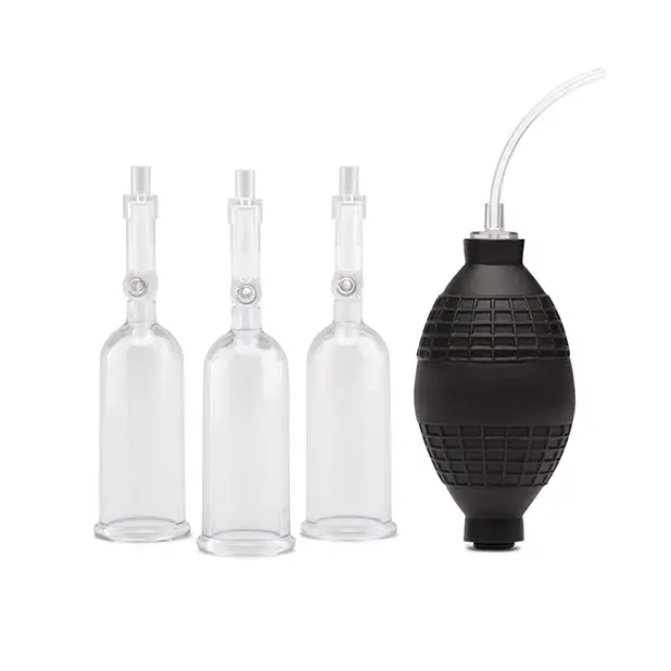 Lux Fetish Nipple Suckers w/Clitoral Pump - Clear/Black - Stimulators