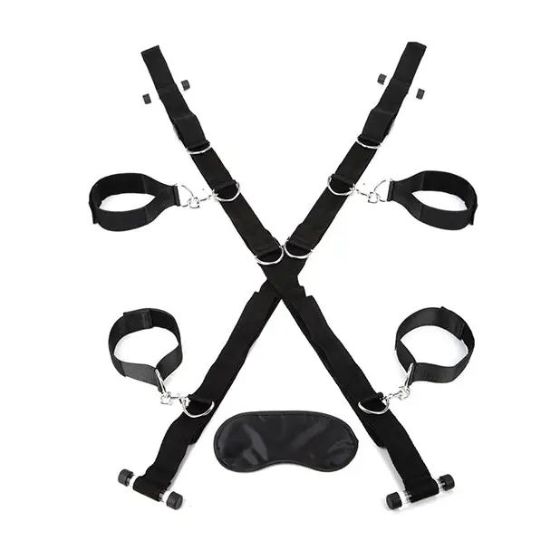 Lux Fetish Over the Door Cross w/4 Universal Soft Restraint Cuffs - Bondage Blindfolds & Restraints