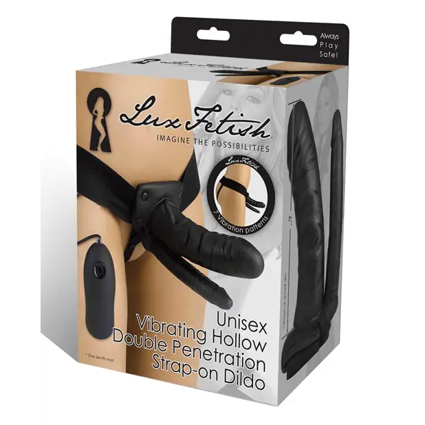 Lux Fetish Unisex Vibrating Hollow Double Penetration Strap On Dildo - Strap Ons