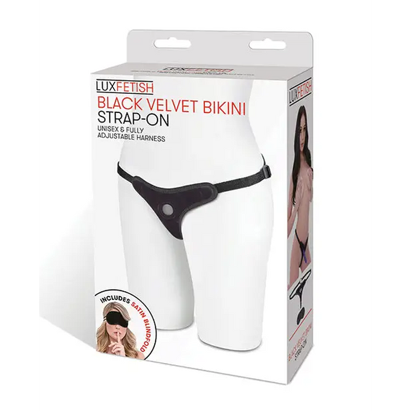 Lux Fetish Velvet Bikini Strap On - Black - Strap Ons