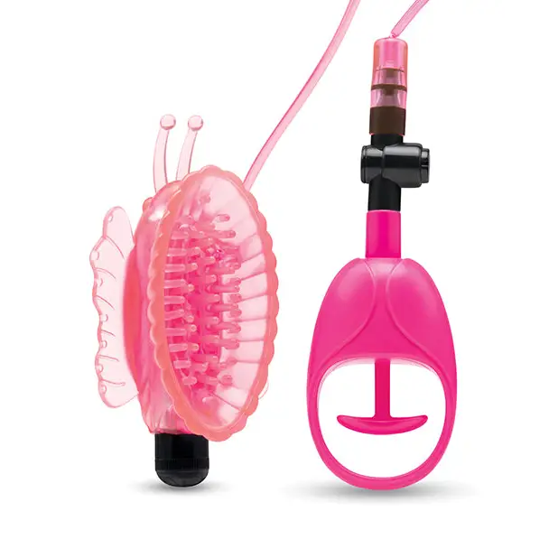 Lux Fetish Vibrating Butterfly Pussy Pump w/Quick Release - Pink - Stimulators