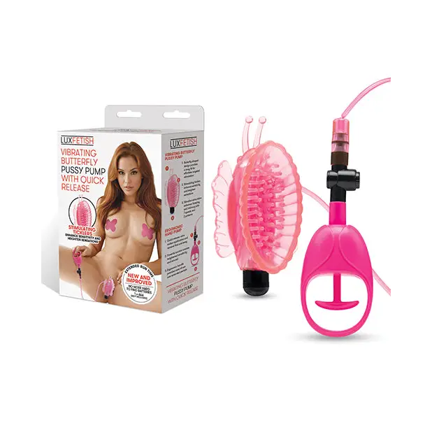 Lux Fetish Vibrating Butterfly Pussy Pump w/Quick Release - Pink - Stimulators