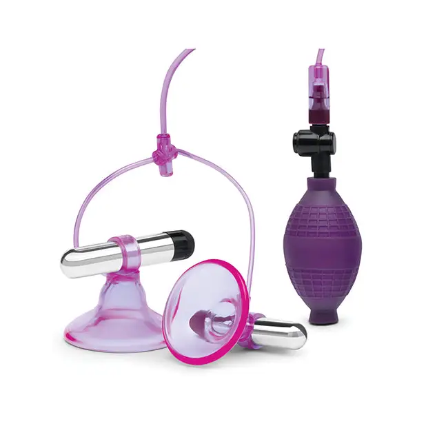 Lux Fetish Vibrating Nipple Suckers w/Quick Release - Pink/Purple - Stimulators