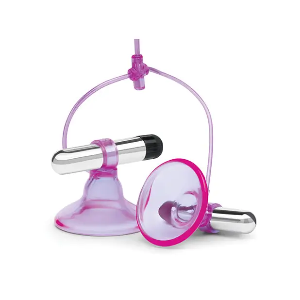 Lux Fetish Vibrating Nipple Suckers w/Quick Release - Pink/Purple - Stimulators