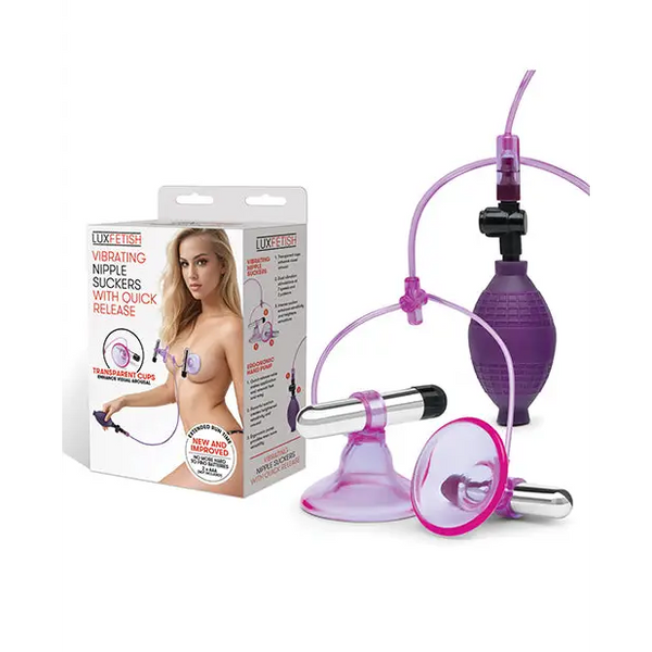 Lux Fetish Vibrating Nipple Suckers w/Quick Release - Pink/Purple - Stimulators