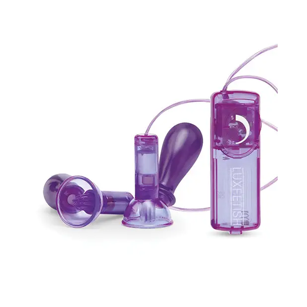 Lux Fetish Vibrating Nipple Suckers w/Wired Remote Control - Purple - Stimulators