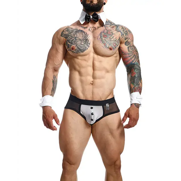 Male Basics MOB Maitre D Brief Bow & French Cuffs Black/White LG - Costumes