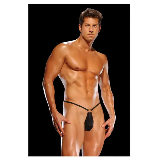 Male Power G-String w/Front Ring Black O/S - Lingerie - Packaged