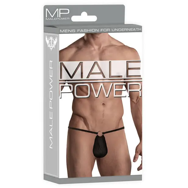 Male Power G-String w/Front Ring Black O/S - Lingerie - Packaged