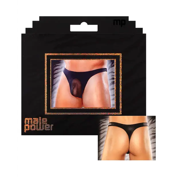 Male Power Sheer Nylon Lycra Pouch Thong Black L/XL - Lingerie - Packaged