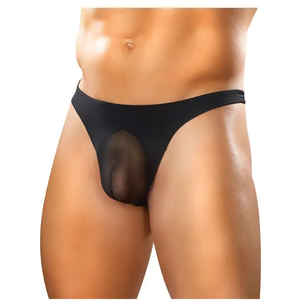 Male Power Sheer Nylon Lycra Pouch Thong Black S/M - Lingerie - Packaged