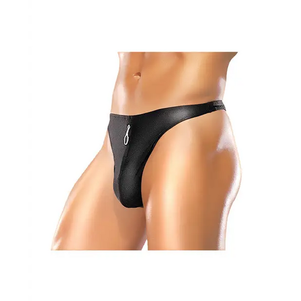 Male Power Zipper Thong Black S/M - Lingerie - Packaged