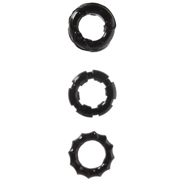 MALESATION Stretchy Cock Rings - Pack of 3 Black - Penis Enhancement