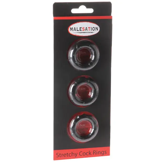 MALESATION Stretchy Cock Rings - Pack of 3 Black - Penis Enhancement