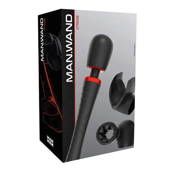 Man Wand Xtreme w/2 Attachments - Black - Dolls & Masturbators