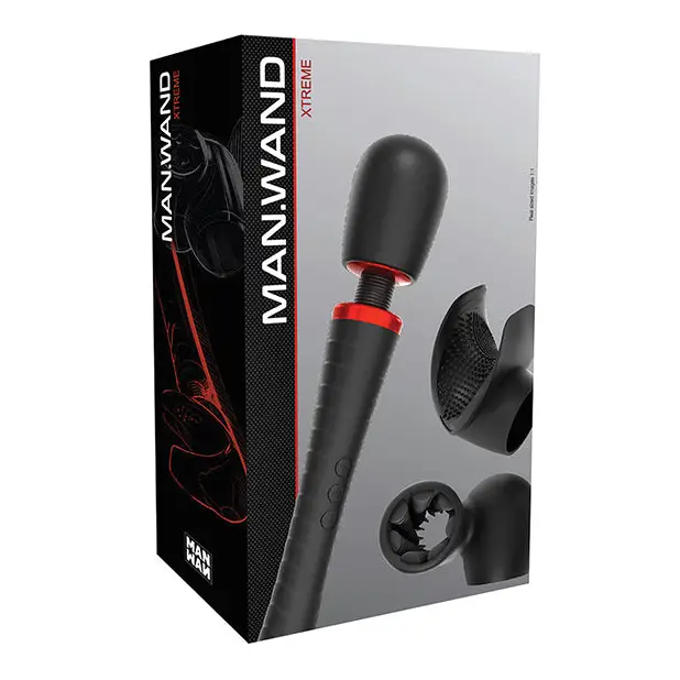 Man Wand Xtreme w/2 Attachments - Black - Dolls & Masturbators