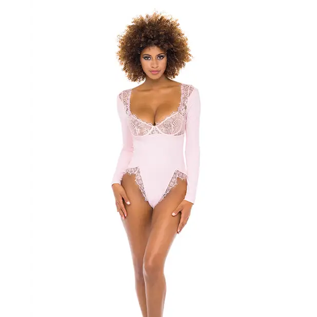 Maria Ribbed Knit & Lace Teddy Crystal Rose LG - Lingerie - Hanging