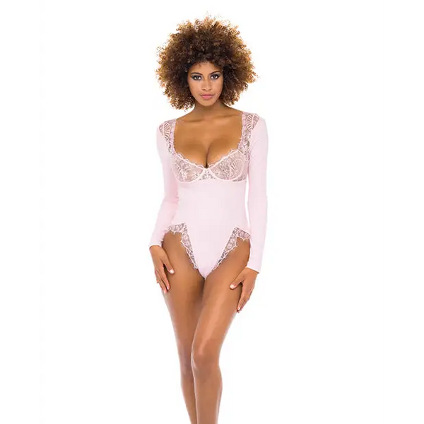 Maria Ribbed Knit & Lace Teddy Crystal Rose MD - Lingerie - Hanging
