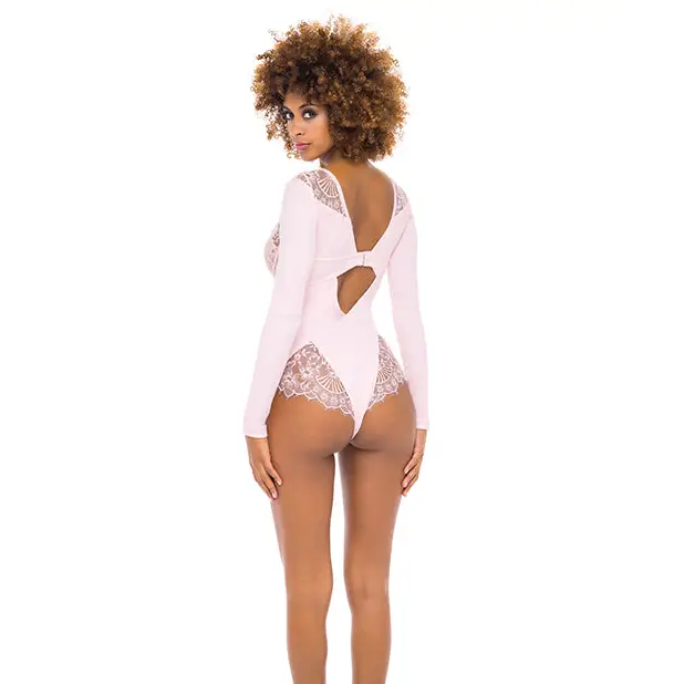 Maria Ribbed Knit & Lace Teddy Crystal Rose MD - Lingerie - Hanging