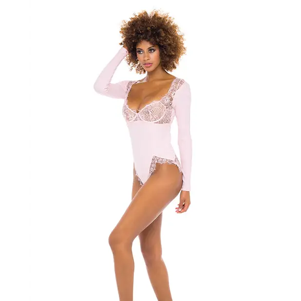Maria Ribbed Knit & Lace Teddy Crystal Rose XL - Lingerie - Hanging