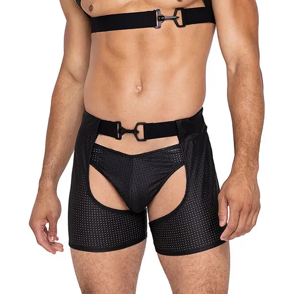 Master Chaps w/Hook & Ring Closure & Rear Cut Out Black LG - Lingerie - Hanging