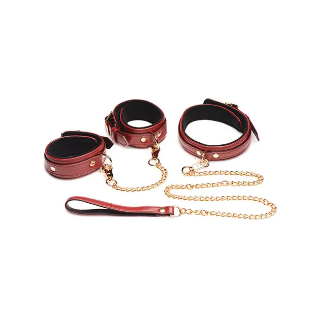 Master Series 6 pc Bondage Set - Burgundy - Bondage Blindfolds & Restraints
