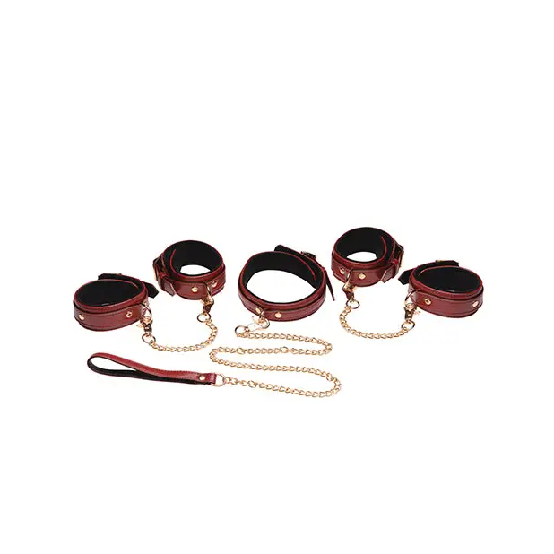 Master Series 6 pc Bondage Set - Burgundy - Bondage Blindfolds & Restraints