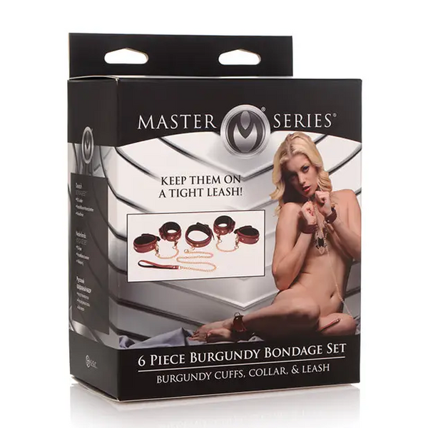 Master Series 6 pc Bondage Set - Burgundy - Bondage Blindfolds & Restraints