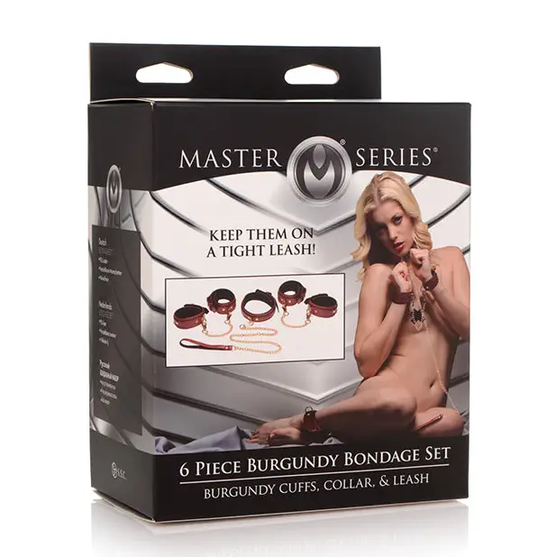 Master Series 6 pc Bondage Set - Burgundy - Bondage Blindfolds & Restraints